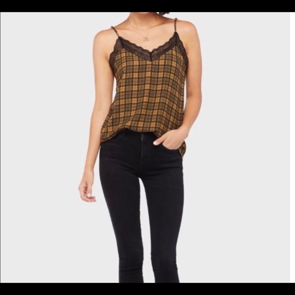 NWT Allison Joy Brown/Blk Lace Camisole Top  Sz L
